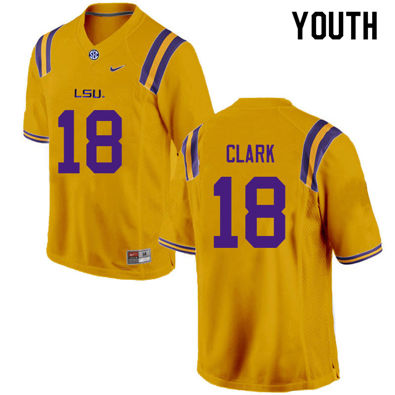 Youth #18 Damone Clark LSU Tigers College Football Jerseys Sale-Gold